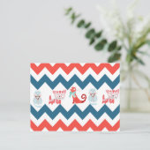 Cute Kitty Blue Coral Chevron Stripes Pattern Briefkaart (Staand voorkant)