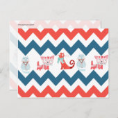 Cute Kitty Blue Coral Chevron Stripes Pattern Briefkaart (Voorkant / Achterkant)