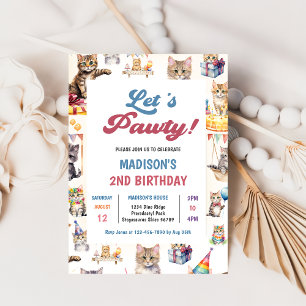 Cute Kitty Cat 2e Anniversaire Fête Invitation