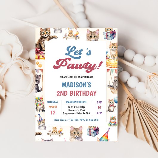 Cute Kitty Cat 2e Anniversaire Fête Invitation