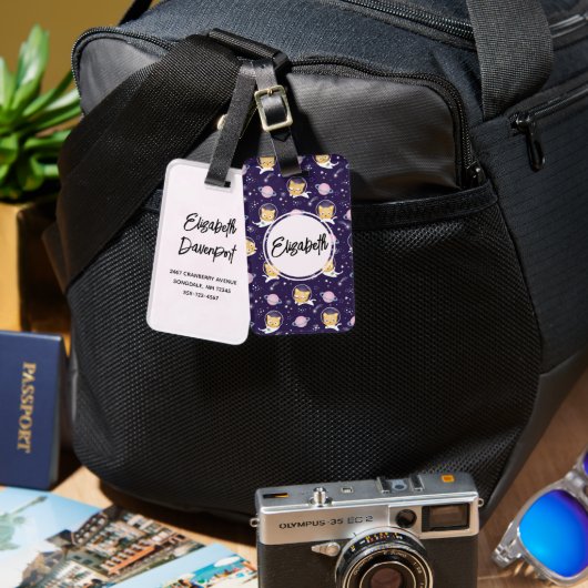 Cute Kitty Cat Astronauts Pattern Bagagelabel (Voorkant /achterkant)