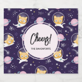 Cute Kitty Cat Astronauts Pattern Bier Etiket (Enkel label)