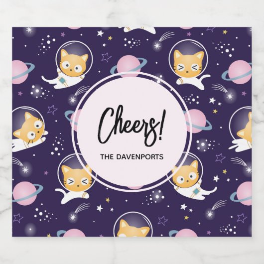 Cute Kitty Cat Astronauts Pattern Bier Etiket (Enkel label)