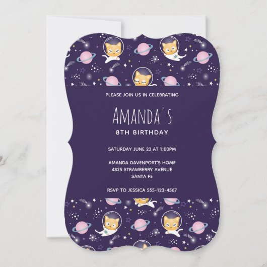 Cute Kitty Cat Astronauts Pattern Birthday Kaart (Voorkant)