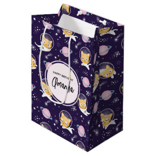 Cute Kitty Cat Astronauts Pattern Birthday Medium Cadeauzakje