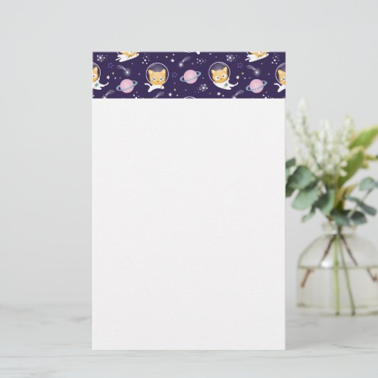 Cute Kitty Cat Astronauts Pattern Briefpapier (Staand voorkant)