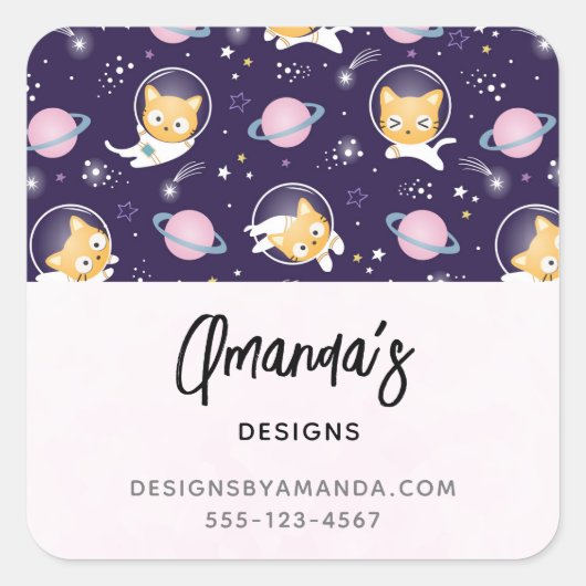 Cute Kitty Cat Astronauts Pattern Business Vierkante Sticker (Voorkant)