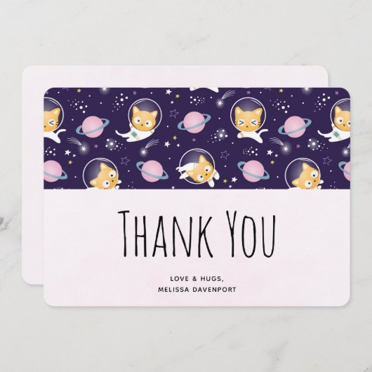 Cute Kitty Cat Astronauts Pattern Dank u Bedankkaart (Voorkant / Achterkant)