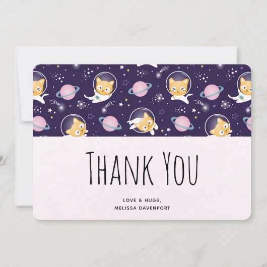 Cute Kitty Cat Astronauts Pattern Dank u Bedankkaart (Voorkant)