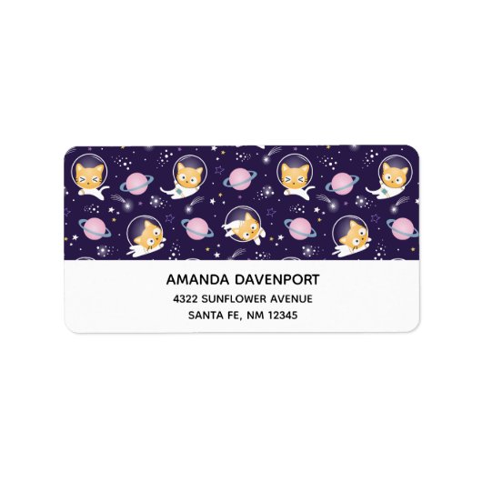 Cute Kitty Cat Astronauts Pattern Etiket (Voorkant)