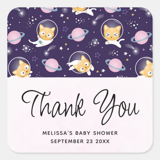Cute Kitty Cat Astronauts Pattern Event Dank u Vierkante Sticker (Voorkant)