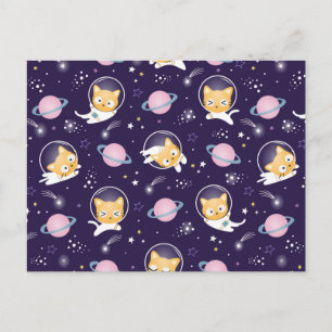 Cute Kitty Cat Astronauts Pattern Feestdagenkaart