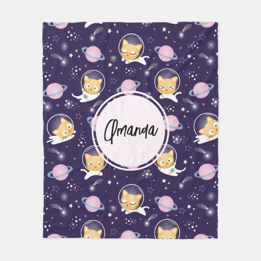 Cute Kitty Cat Astronauts Pattern Fleece Deken (Voorkant)