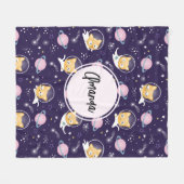 Cute Kitty Cat Astronauts Pattern Fleece Deken (Voorkant (Horizontaal))