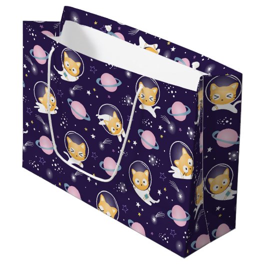 Cute Kitty Cat Astronauts Pattern Groot Cadeauzakje (Voorkant Gekanteld)