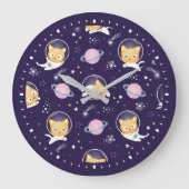Cute Kitty Cat Astronauts Pattern Grote Klok (Voorkant)