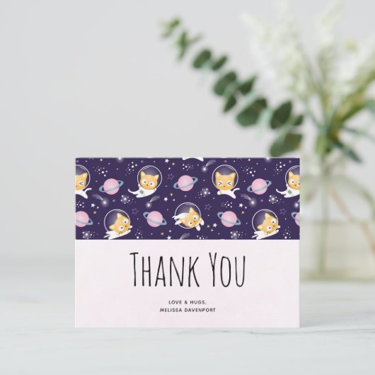 Cute Kitty Cat Astronauts Pattern Hartelijk dank Briefkaart (Staand voorkant)