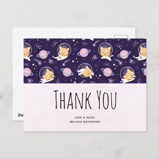 Cute Kitty Cat Astronauts Pattern Hartelijk dank Briefkaart (Voorkant / Achterkant)