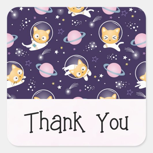 Cute Kitty Cat Astronauts Pattern Hartelijk dank Vierkante Sticker (Voorkant)