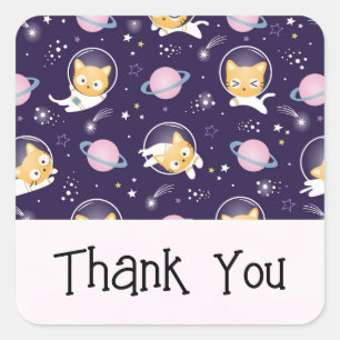 Cute Kitty Cat Astronauts Pattern Hartelijk dank Vierkante Sticker