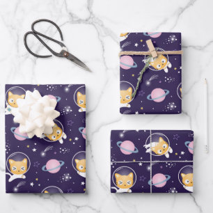 Cute Kitty Cat Astronauts Pattern Inpakpapier Vel