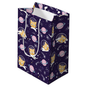 Cute Kitty Cat Astronauts Pattern Medium Cadeauzakje