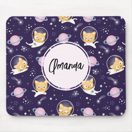Cute Kitty Cat Astronauts Pattern Muismat (Voorkant)