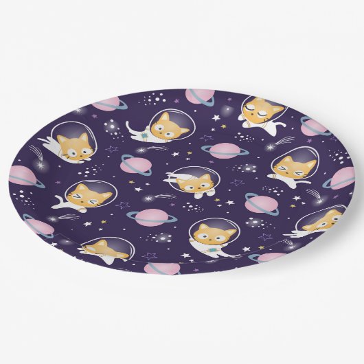 Cute Kitty Cat Astronauts Pattern Papieren Bordje (Gekanteld)