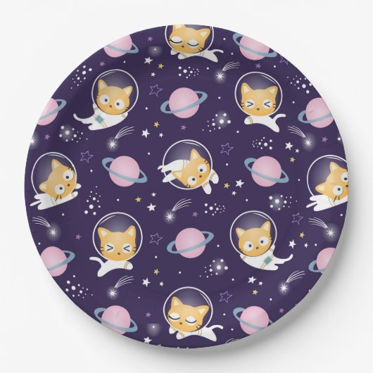 Cute Kitty Cat Astronauts Pattern Papieren Bordje (Voorkant)