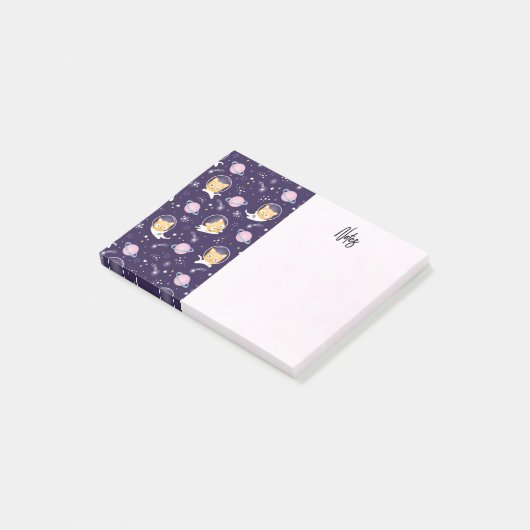 Cute Kitty Cat Astronauts Pattern Post-it® Notes (Schuin)