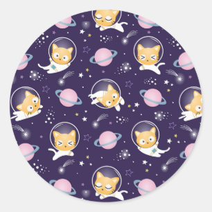 Cute Kitty Cat Astronauts Pattern Ronde Sticker