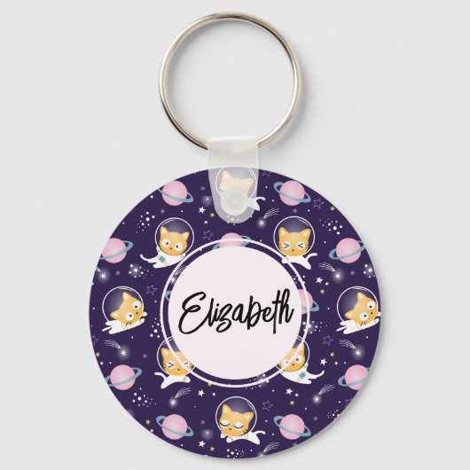 Cute Kitty Cat Astronauts Pattern Sleutelhanger (Voorkant)