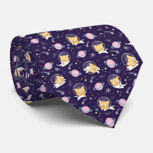 Cute Kitty Cat Astronauts Pattern Stropdas