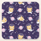 Cute Kitty Cat Astronauts Pattern Vierkante Kartonnen Onderzetter (Voorkant)