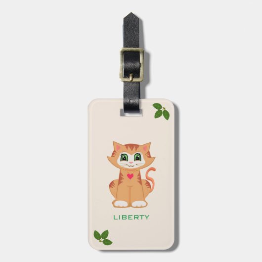 Cute Kitty Cat & Bay Leaves Bagagelabel (Voorkant verticaal)