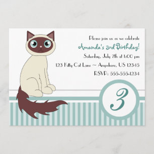 Cute Kitty Cat Birthday Party Invitation - Blue Kaart