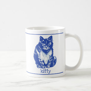 Cute Kitty Cat Blue White Farmhouse Rustic Koffiemok