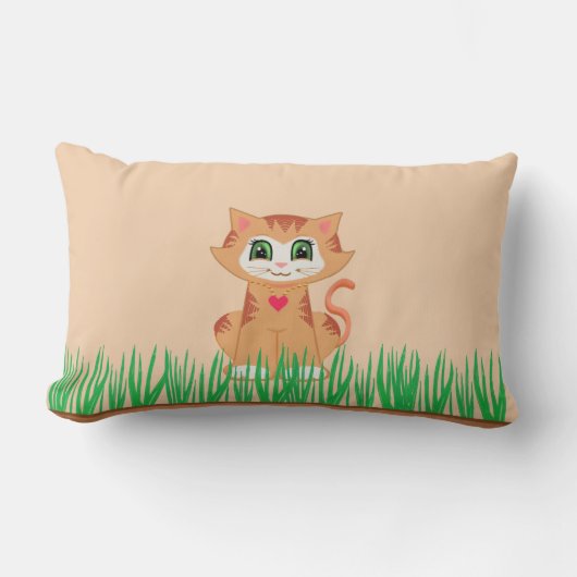 Cute Kitty Cat Cartoon & Plant Kussen (Voorkant)
