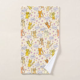 Cute Kitty Cat Doodles Pattern Handdoek