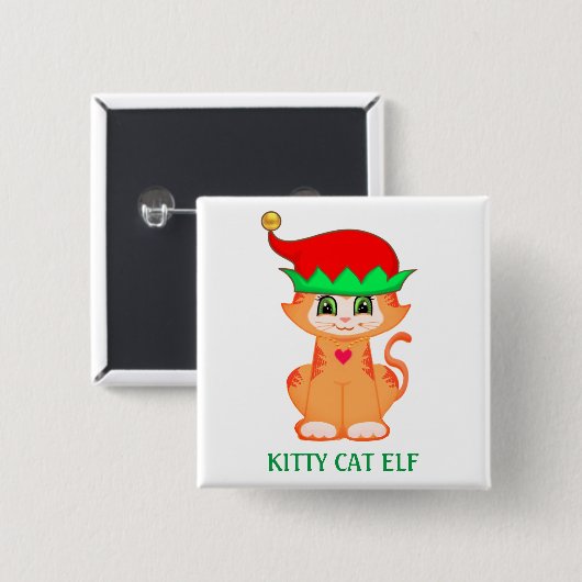 Cute Kitty Cat Elf Kerstmis Vierkante Button 5,1 Cm (Voorkant /achterkant)