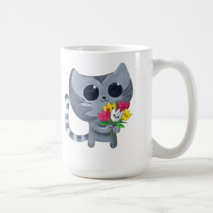 Cute Kitty Cat en bloemen Koffiemok