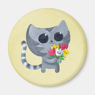 Cute Kitty Cat en bloemen Magneet