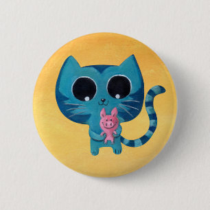 Cute Kitty Cat en Pig Ronde Button 5,7 Cm