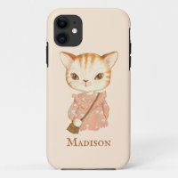 Cute Kitty Cat Floral Eenvoudig Monogram