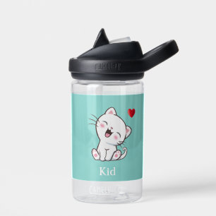 Cute Kitty Cat & Heart op Light Blue Water Bottle Waterfles