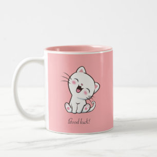 Cute Kitty Cat & Heart op Roze Tweekleurige Koffiemok