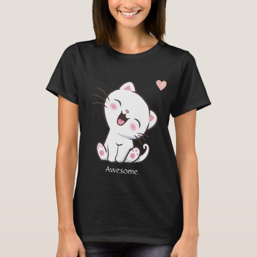 Cute Kitty Cat & Heart T-Shirt (Voorkant)