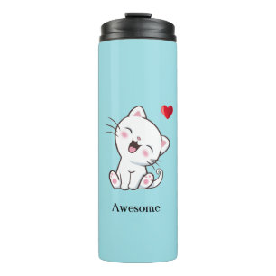 Cute Kitty Cat & Heart Thermische Tumbler Thermosbeker