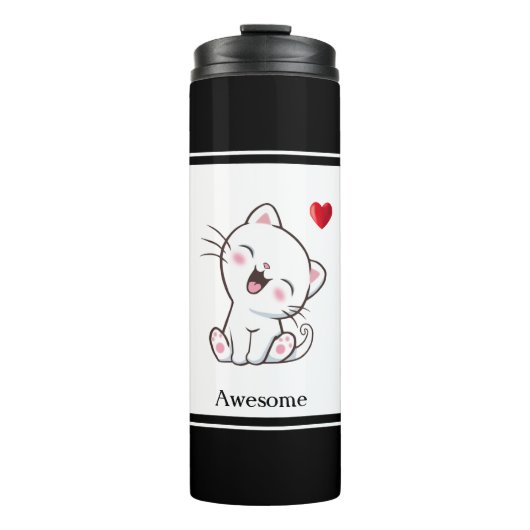 Cute Kitty Cat & Heart Thermosbeker (Voorkant)