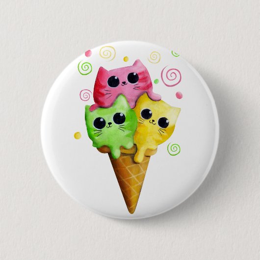 Cute Kitty Cat Ice Cream Ronde Button 5,7 Cm (Voorkant)